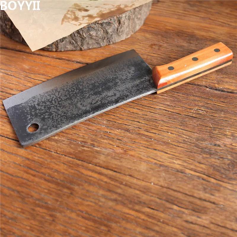 Forged Chef Knife with Wooden Handle and Copper Rivets - High-Carbon Steel Slicing Knife