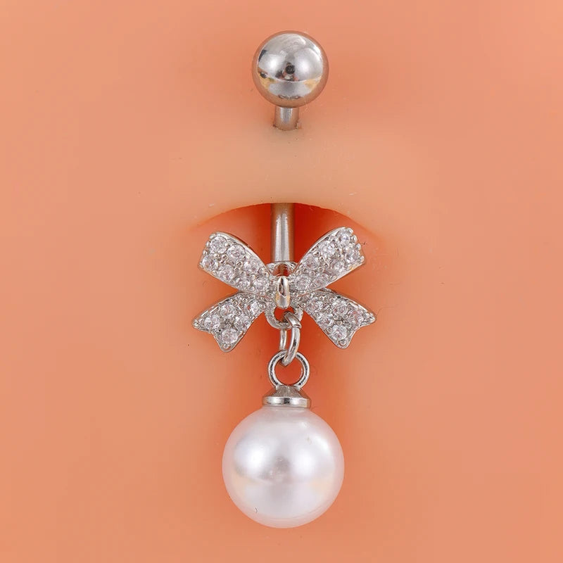 3-6PCS Belly Button Piercing Set 14G Surgical Steel Navel Rings with Pearl & Heart US
