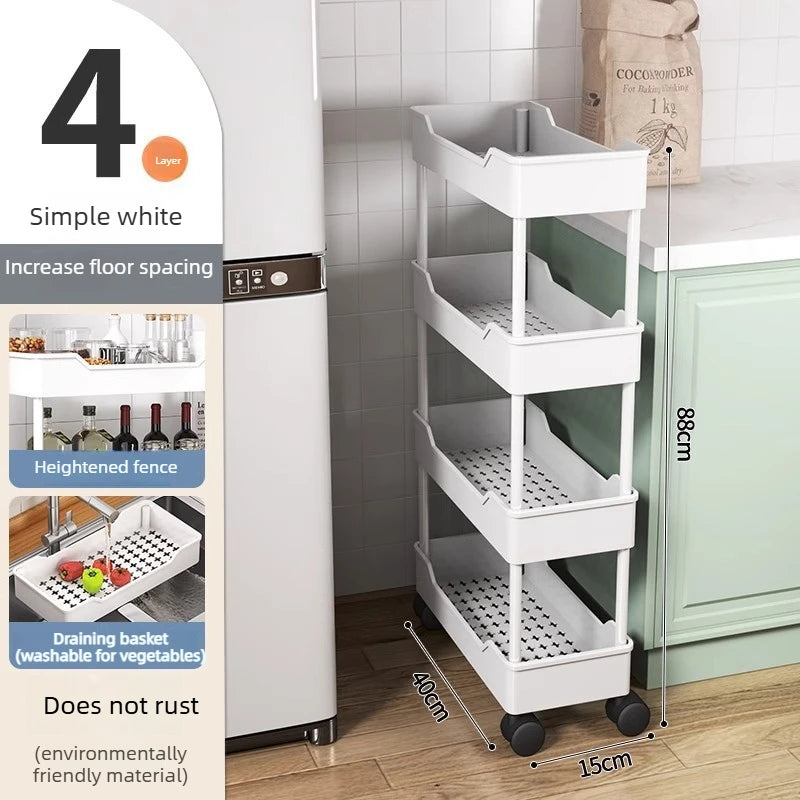 Multi-Layer Kitchen Storage Cart with Wheels for Refrigerator and Pantry Organization
