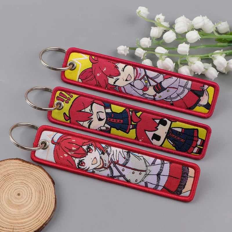 Cute Girls Embroidered Keychains - Cartoon Anime Key Fobs for Bags & Gifts