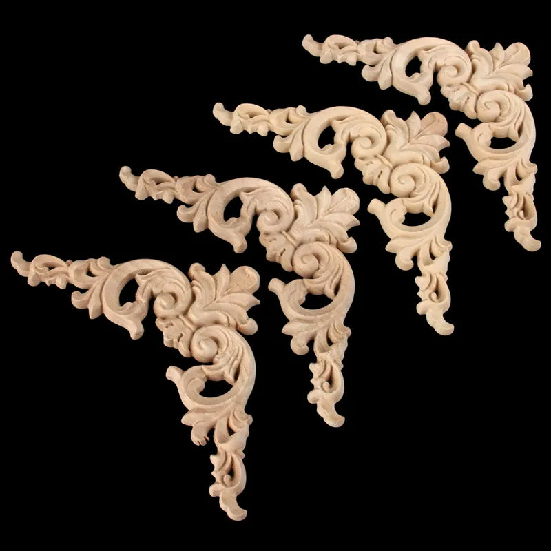Wooden Corner Wall Decal Set - European Style Oak Flower & Branch Decor for Cabinets & Doors