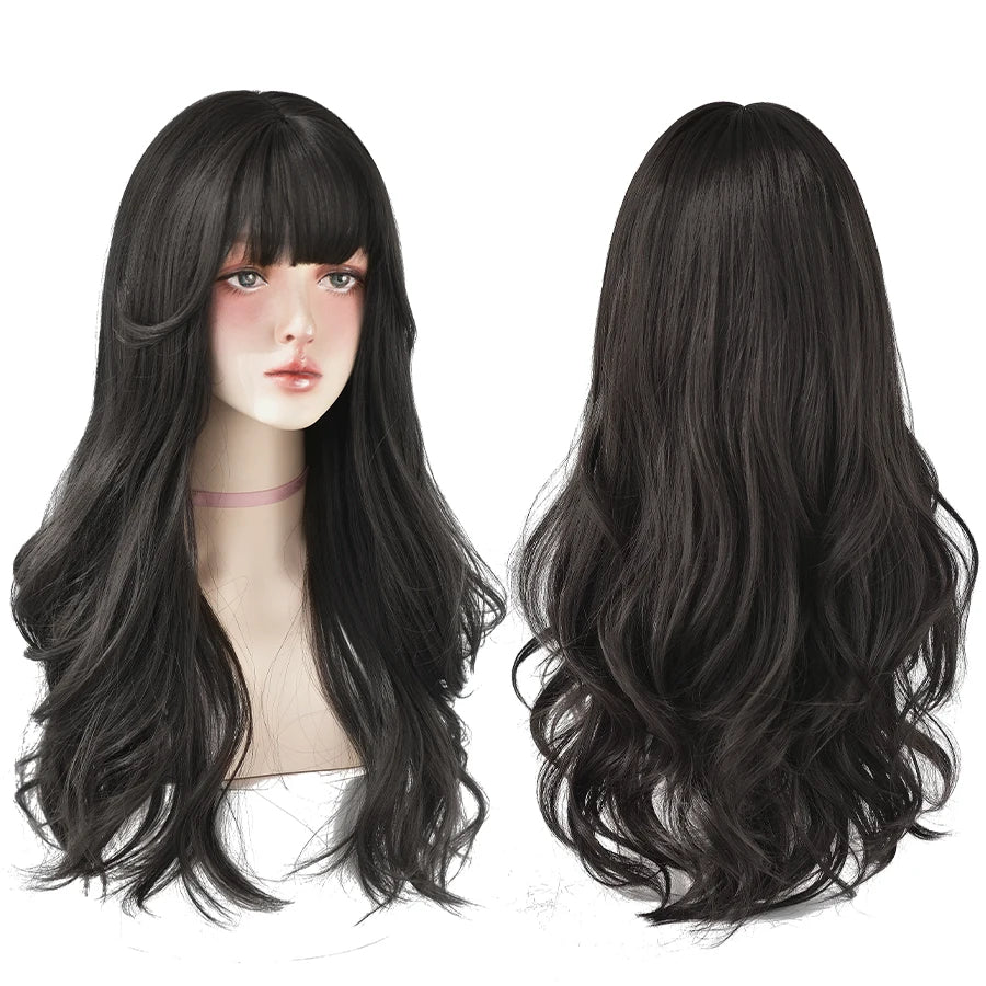 Long Wavy Curly Wigs for Women - Natural Highlights, Heat Resistant Synthetic Hair
