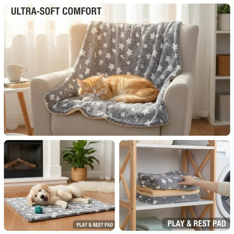 Portable Pet Bed Mat for Dogs & Cats Plush Washable Sofa Cushion Travel Blanket