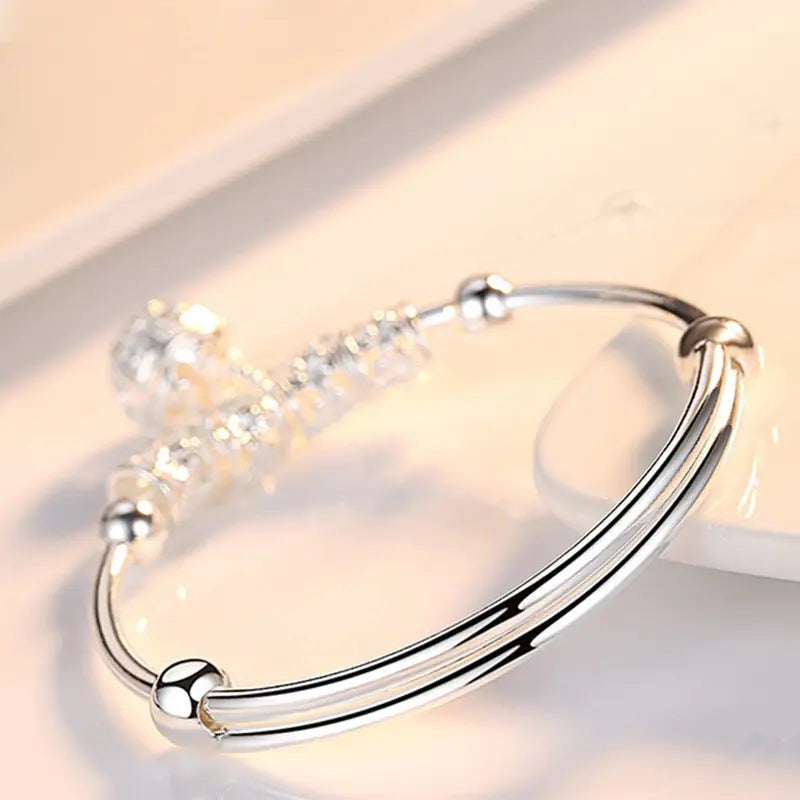 Silver Color Hollow Bell Bangles for Women Adjustable Wedding Jewelry