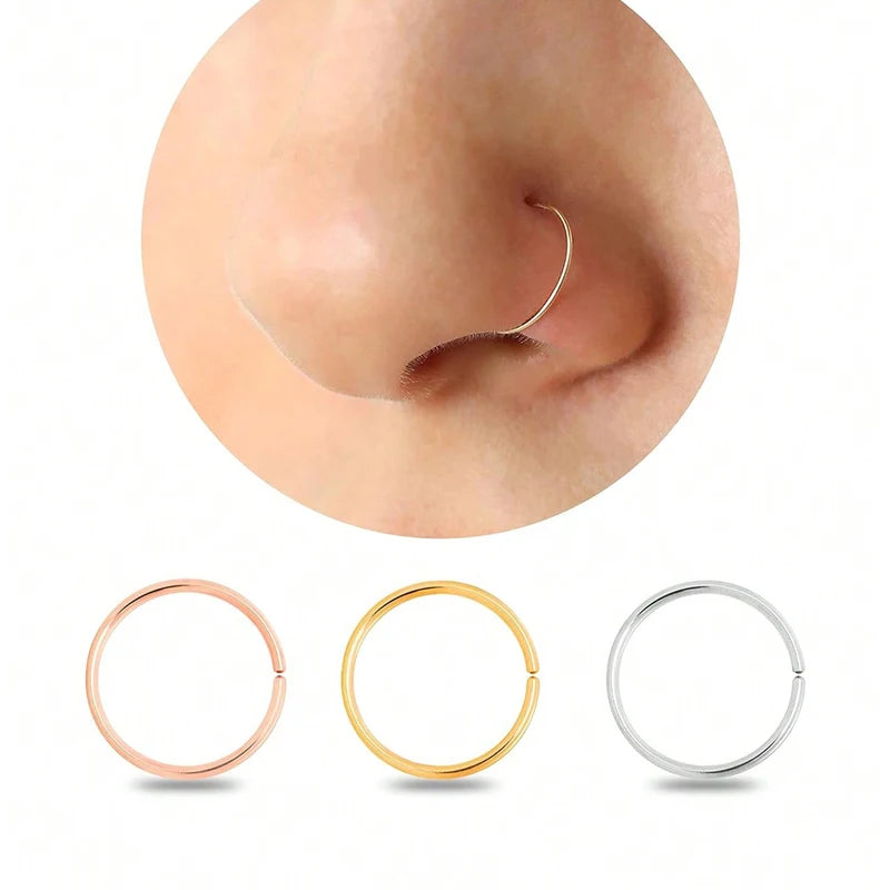 Mini Nose Rings Set - 14K Gold Plated Nose Hoop Jewelry for Women & Men