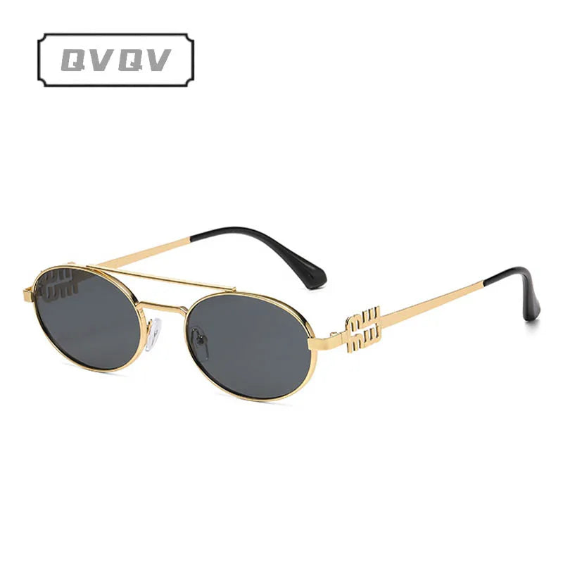 Trendy Double Beam Metal Frame Oval Sunglasses Unisex UV Protection