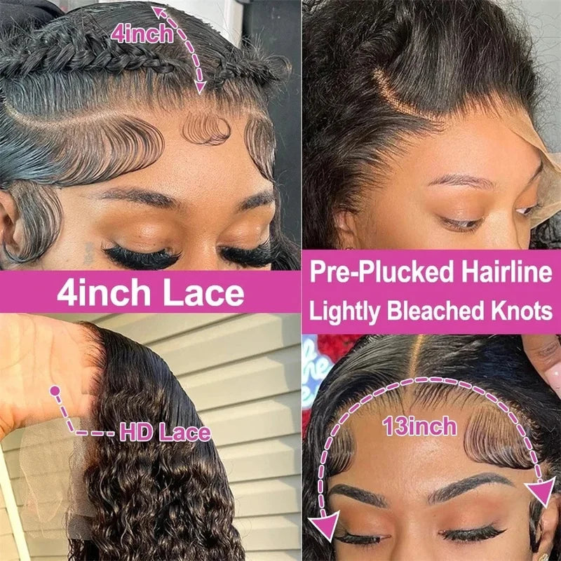 Deep Wave Frontal Wig 13x4 13x6 HD Transparent Lace 250% Density Human Hair