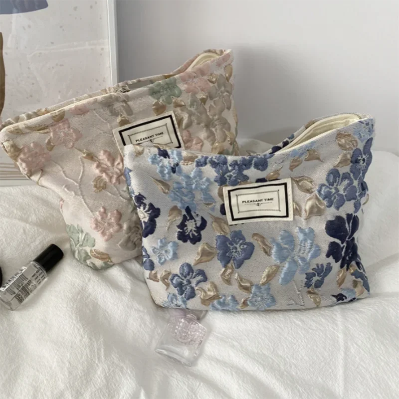 Women’s Floral Makeup Organizer Bag Travel Toiletry Pouch Corduroy Canvas