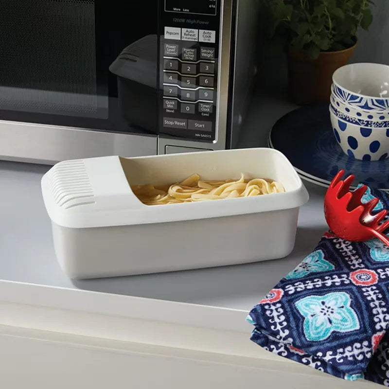 Microwave Pasta Cooker with Strainer - Reusable Plastic Noodle Steamer for Kitchen