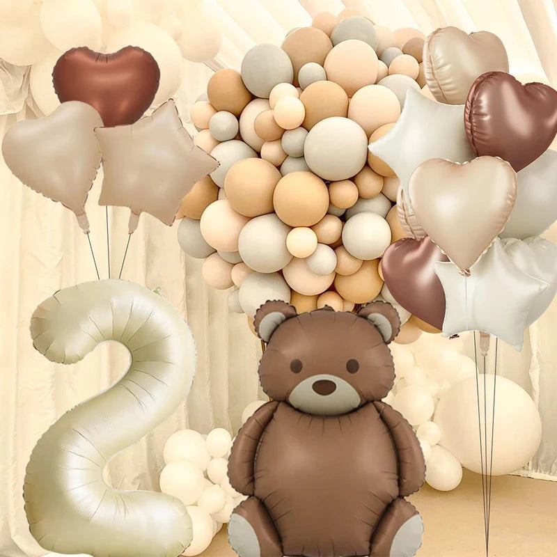 Inflatable Brown Bear Foil Balloon with Cream Number for Baby Shower Birthday Party