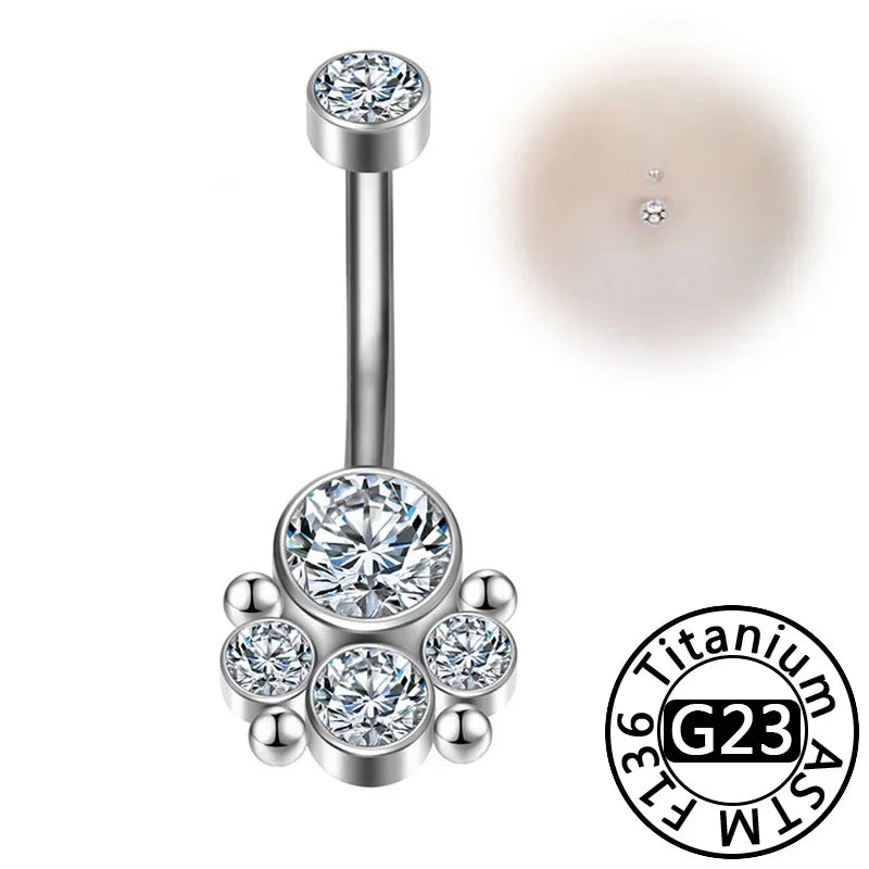 Titanium Zircon Belly Button Ring Navel Piercing Jewelry for Women