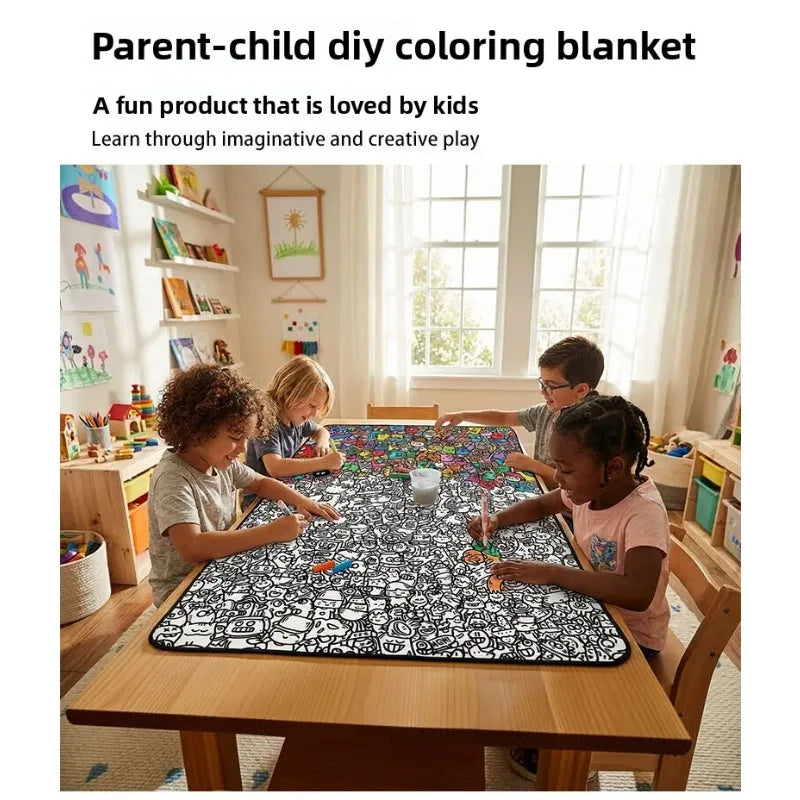 Kids DIY Coloring Blanket - Washable Soft Art Mat for Creative Play