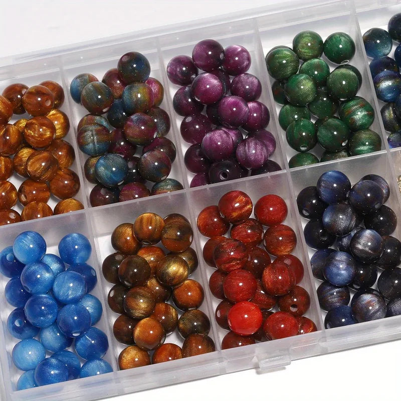 50Pcs 8mm Colorful Resin Tiger Eye Beads for Jewelry Making - Round Loose Beads
