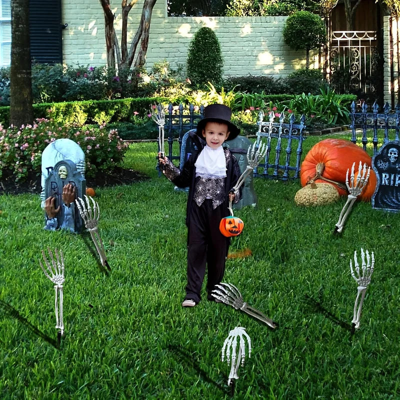 Skeleton Bone Garden Stakes with Skull & Hand for Halloween Yard Decor, 1/6pcs Set