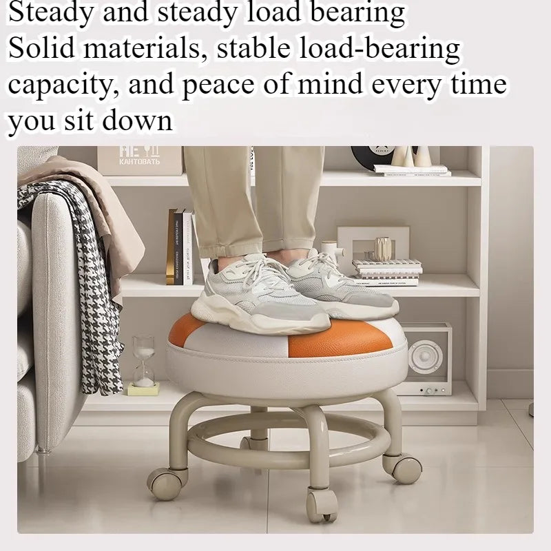 Universal Small Mobile Floor Stool with Wheels for Living Room and Kids, Low Seat