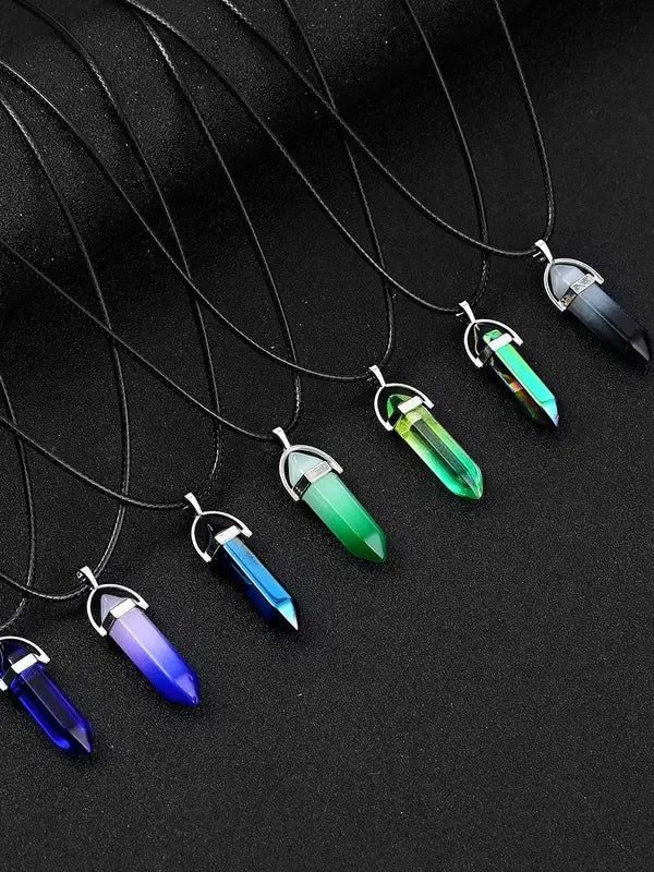 Set of 7 Crystal Hexagonal Column Necklaces for Women and Men - Healing Gemstone Jewelry