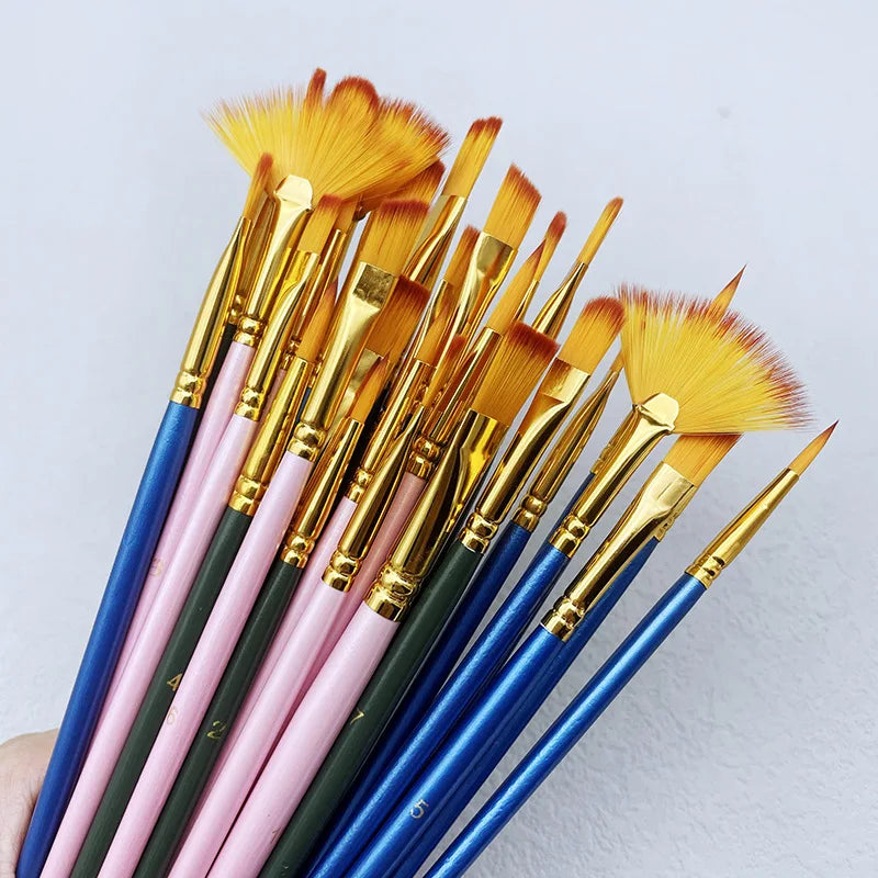 10pcs Watercolor Paint Brush Set with Wooden Handles for Art, Oil & Acrylic Painting