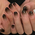 24PCS Black French Pointed Fake Nails Halloween Almond Nail Tips Glossy Acrylic