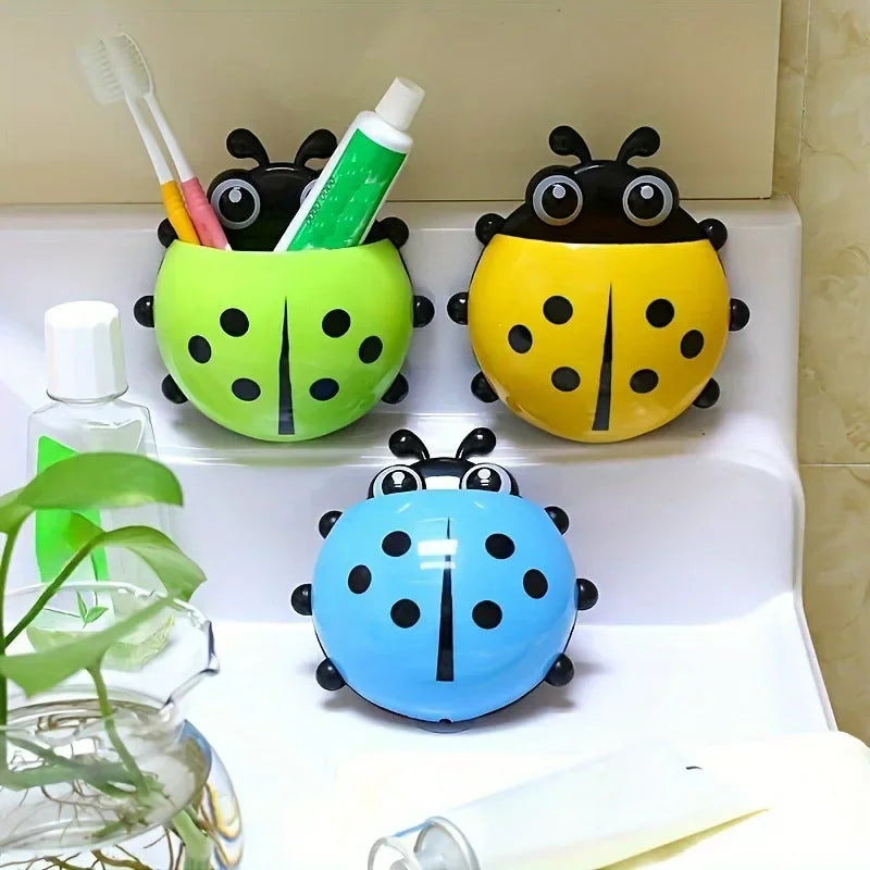 Cute Ladybug Toothbrush Holder with Suction Cups - Bathroom Accessory