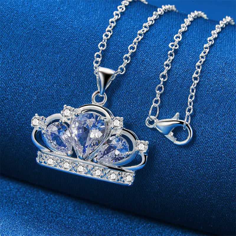 Sterling Silver Crown Pendant Necklace 16-30 Inch Women's Jewelry