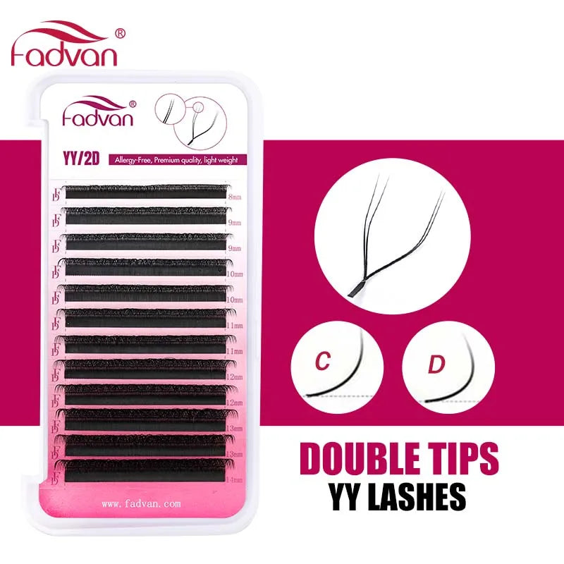 Premade Eyelash Extensions Double Tips Y-Shape Mink Lash Fans C D Curl 0.07mm