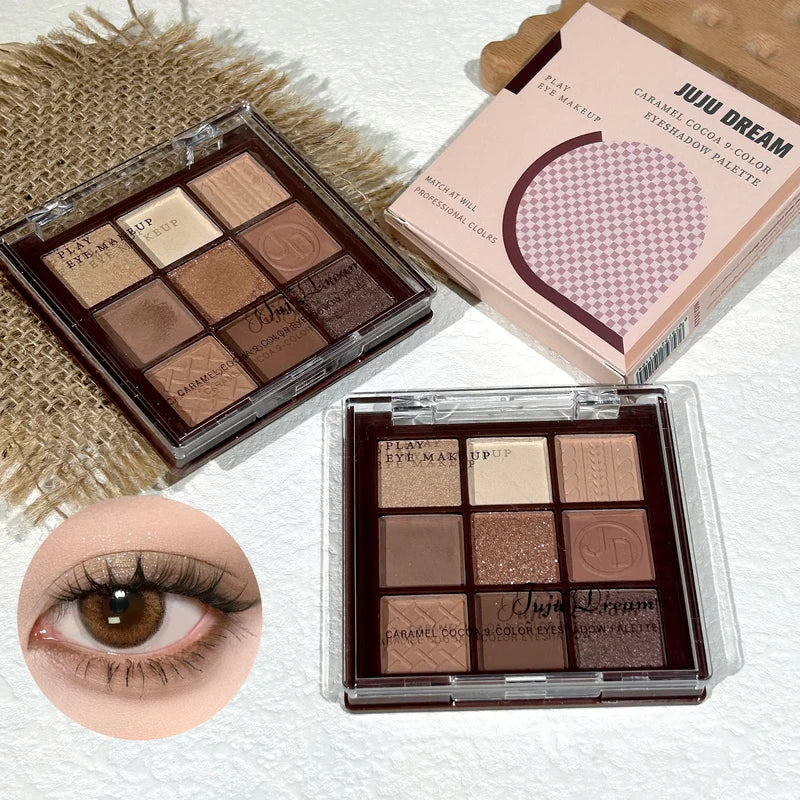 Earth Tones Eyeshadow Palette - 9 Matte, Glitter & Pearl Shades for Natural & Glam Looks
