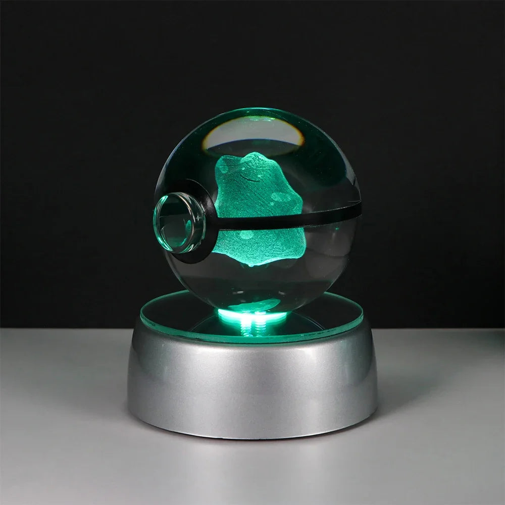 Pokemon Crystal Ball Pikachu Gengar Eevee Mewtwo Night Light with LED Base - 5CM Anime Collectible