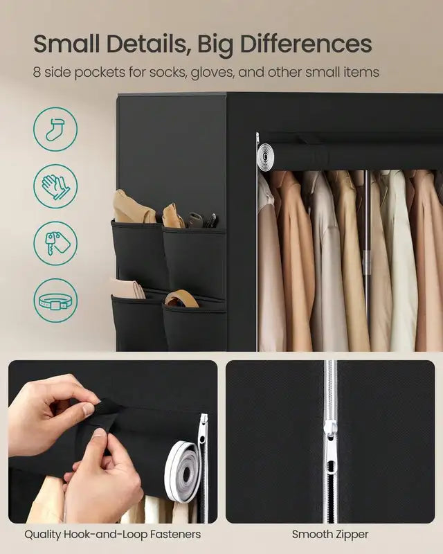 Portable Fabric Wardrobe Closet with Shelves & 4 Hanging Rods - Large Capacity