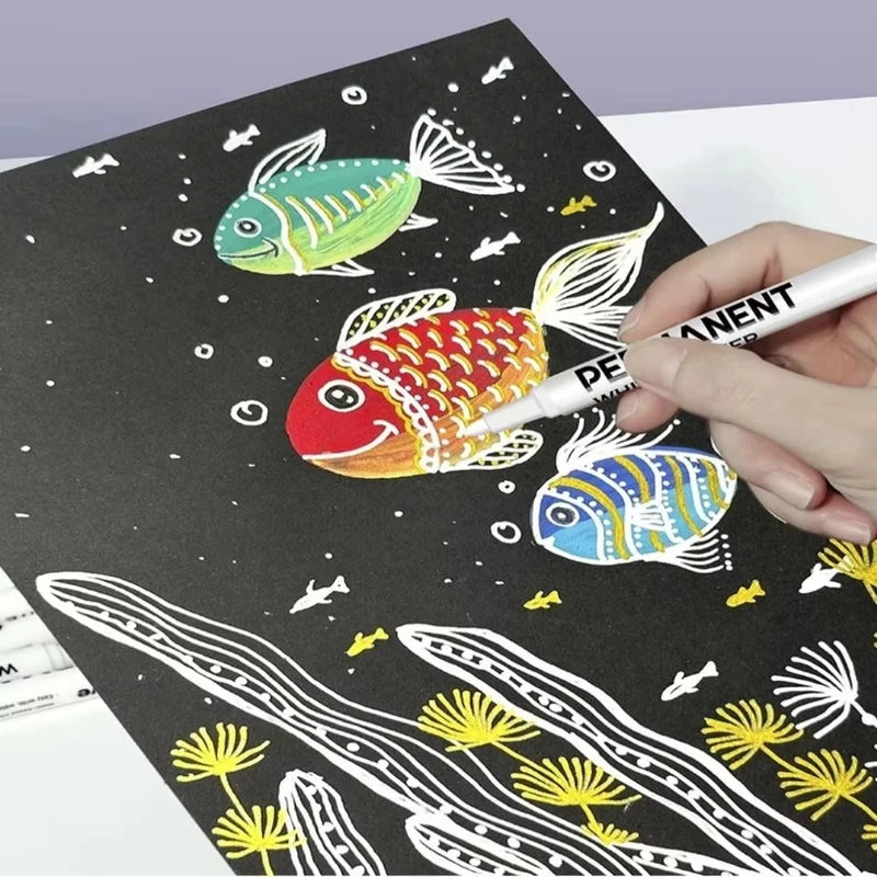 Waterproof White Paint Marker Set - Fine Tip Oil-Based Acrylic Pen for Art & Crafting