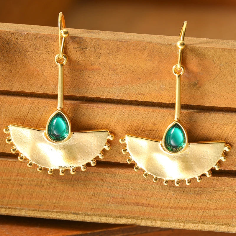 Bohemian Retro Water Drop Gem Dangle Earrings for Vacation & Party
