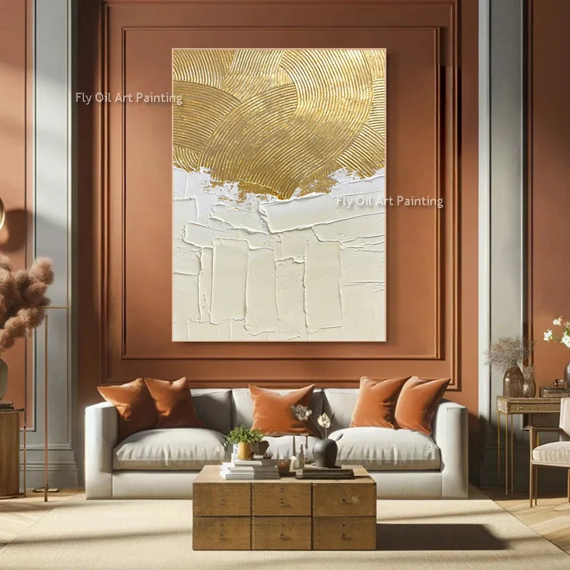Abstract Canvas Wall Art - Handmade Yellow & White Room Decor, Multiple Sizes