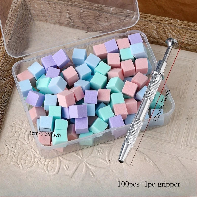 100pcs Nail Art Sponge Brushes Set with Gripper for Manicure & Glitter Polish