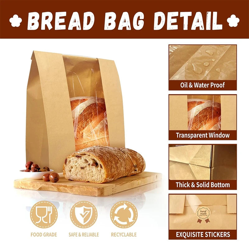 Large Bread Bags for Sourdough & Bakery Items with Clear Window - Pack of 1