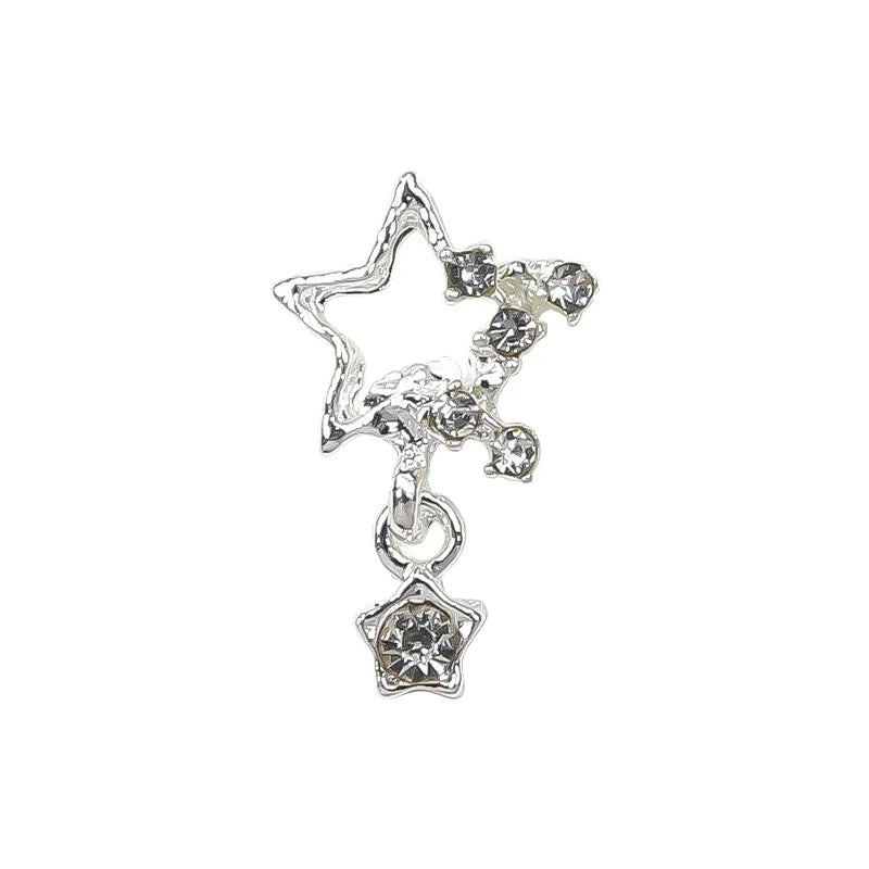 10pcs Nail Art Charm Set with Star Heart Saturn Rhinestones Glitter Decorations