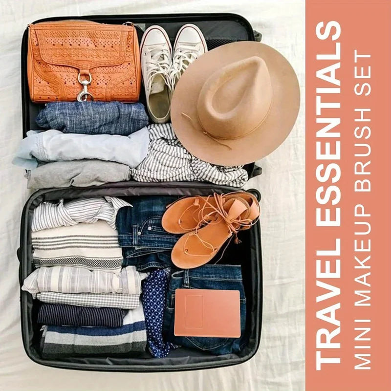 Travel Makeup Brush Set - 5-Piece Portable Cosmetic Tools with Storage