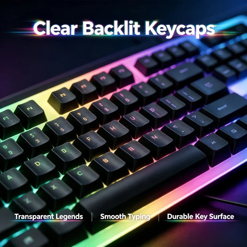 RGB Backlit Mechanical Feel Keyboard with LED Lighting for PC Gaming & Office
