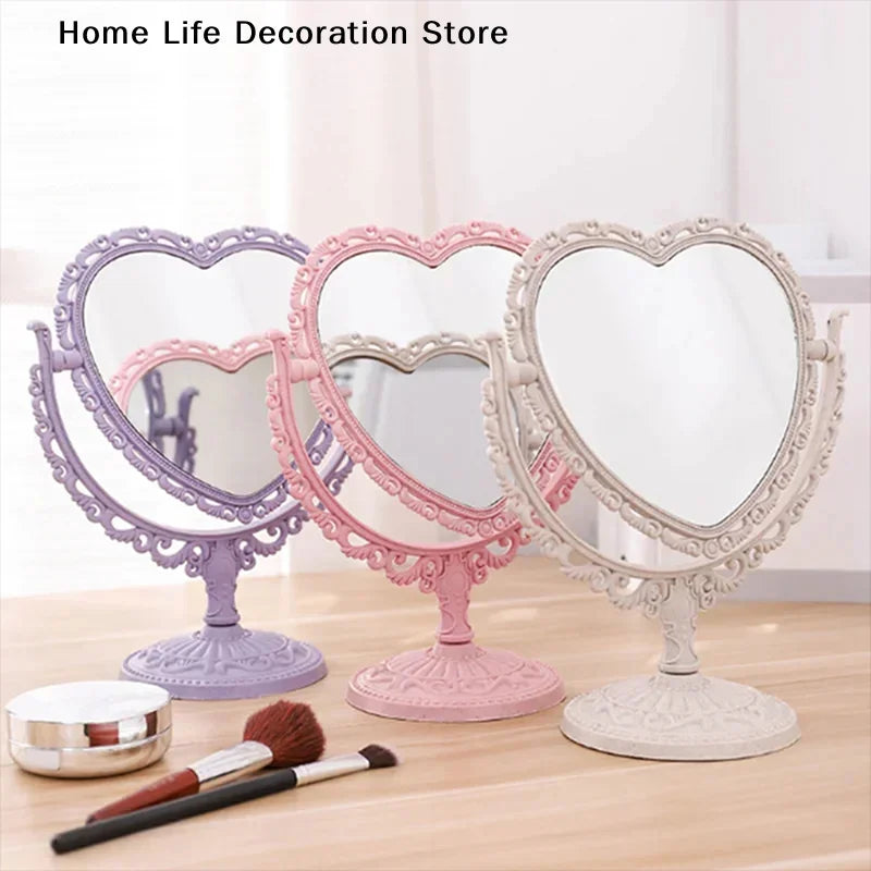 Heart-Shaped Double-Sided Makeup Mirror Portable Vanity Compact for Women