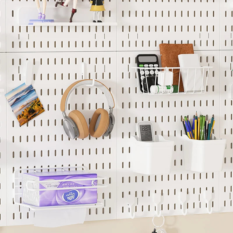 Home Storage Pegboard Wall Rack - Drill-Free Mount for Organizing Household Items