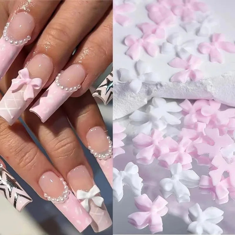 Mixed Acrylic Bowknot 3D Nail Art Decorations Flower Resin Charms Set