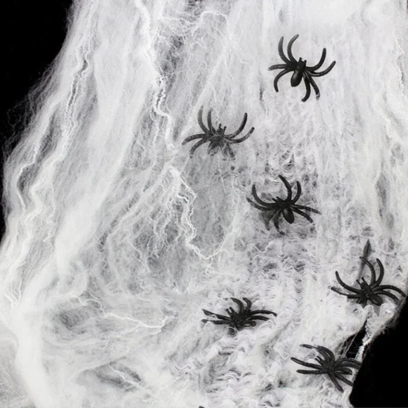 Halloween Elastic Spider Web with Spider Horror Yard Decor - Faux Props for Haunted House