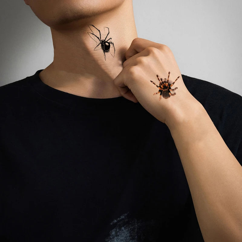 10PCS Waterproof Halloween Spider Temporary Tattoos for Body Art and Party Decorations