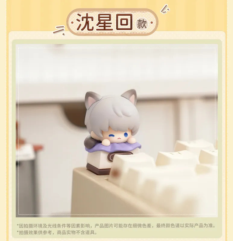 Anime Cat Keycap Figure Set – 3.2cm PVC & Metal Pendant for Mechanical Keyboards
