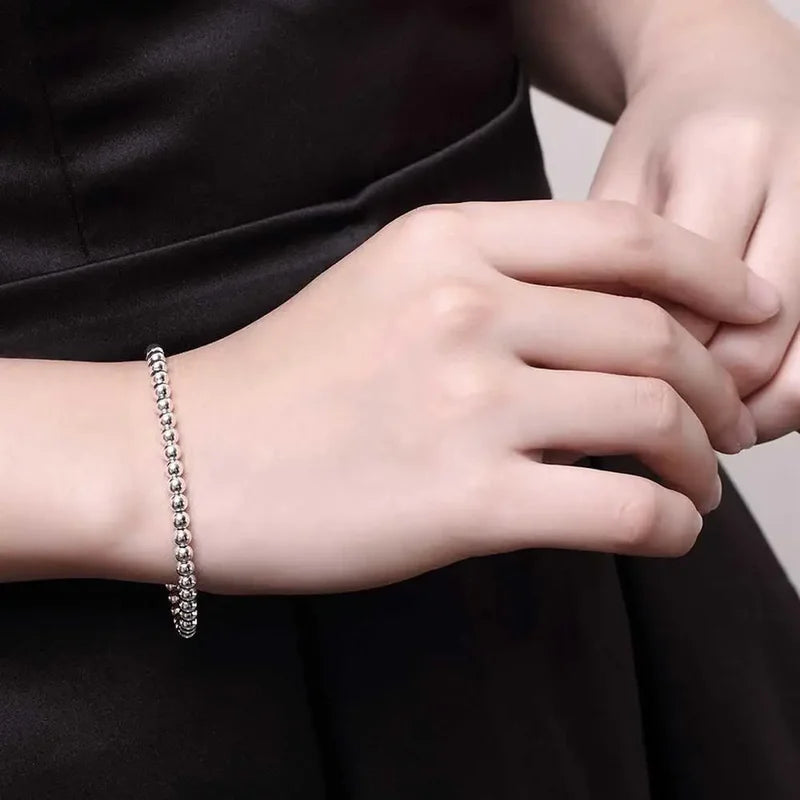 Sterling Silver Beaded Chain Bracelets for Women Wedding Party Gift