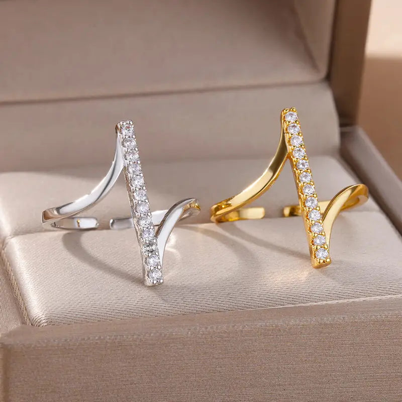 Geometric Zircon Rings for Women Gold Stainless Steel Wedding Party Jewelry Gift