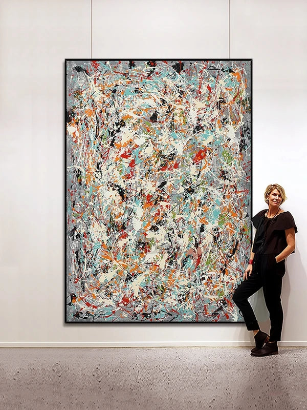 Abstract Pollock Style Hand-Painted Canvas Wall Art Large Bedroom Decor Unframed