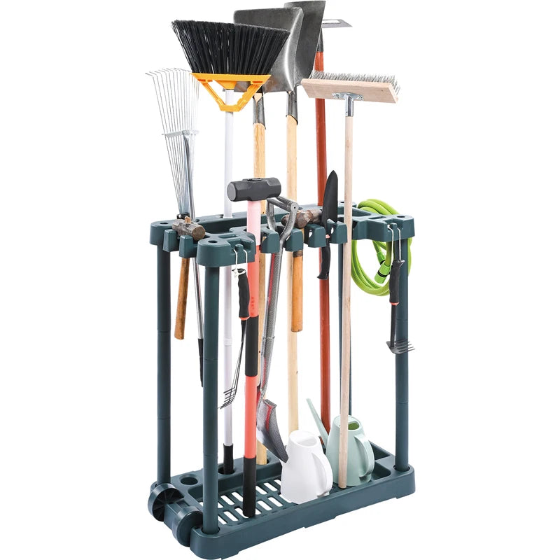 Garden Tool Organizer Rack with 10 Slots for Garage and Shed Storage