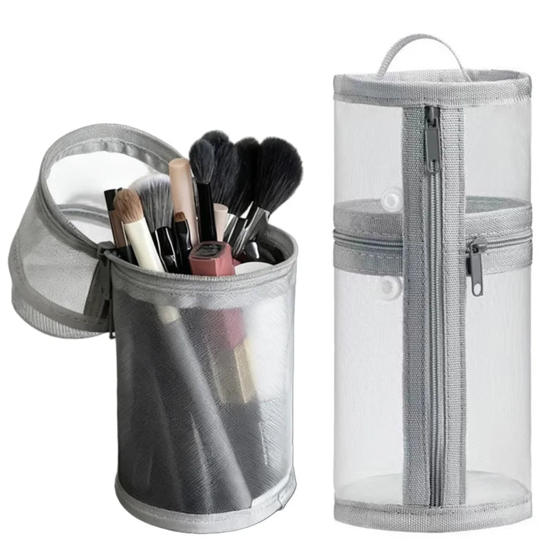 Mesh Makeup Brush Storage Bag Portable Large Capacity Travel Brush Organizer