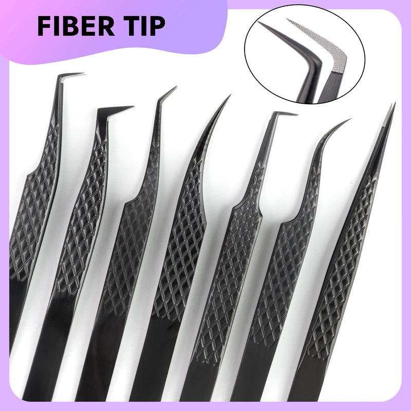 Fiber Tip Lash Extension Tweezers - Titanium Black Nano Tip Eyelash Tool for Lash Tech