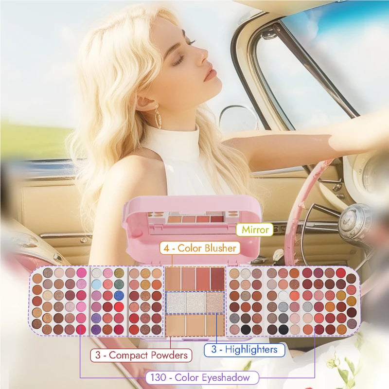 Portable Makeup Palette with Mirror - Travel Cosmetic Set for Women