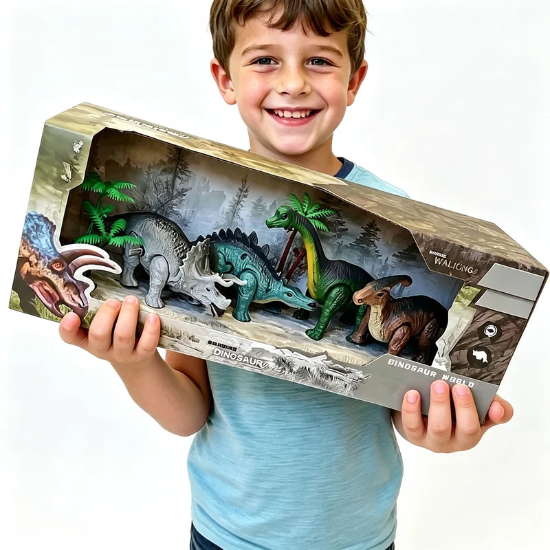 Wind-Up Mechanical Dinosaur Toy Set - Realistic 4-Pack Educational Playset for Kids